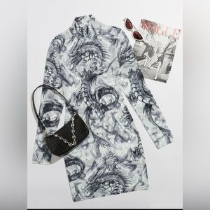 Chinese Dragon High Neck Bodycon Dresss